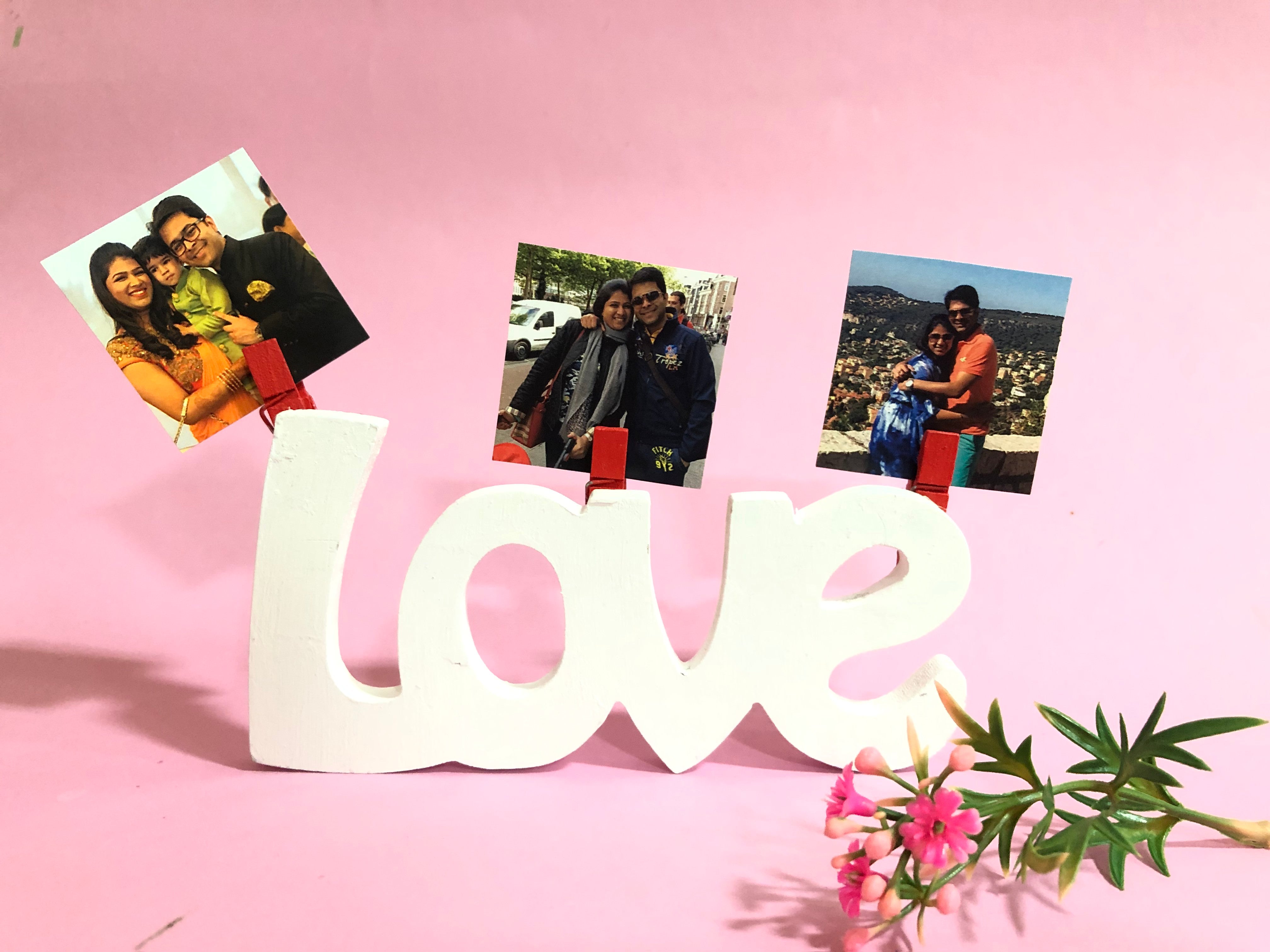 Wooden Stand with Pics for valentines day