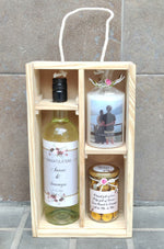 Load image into Gallery viewer, wooden wine box hamper for couple gifting
