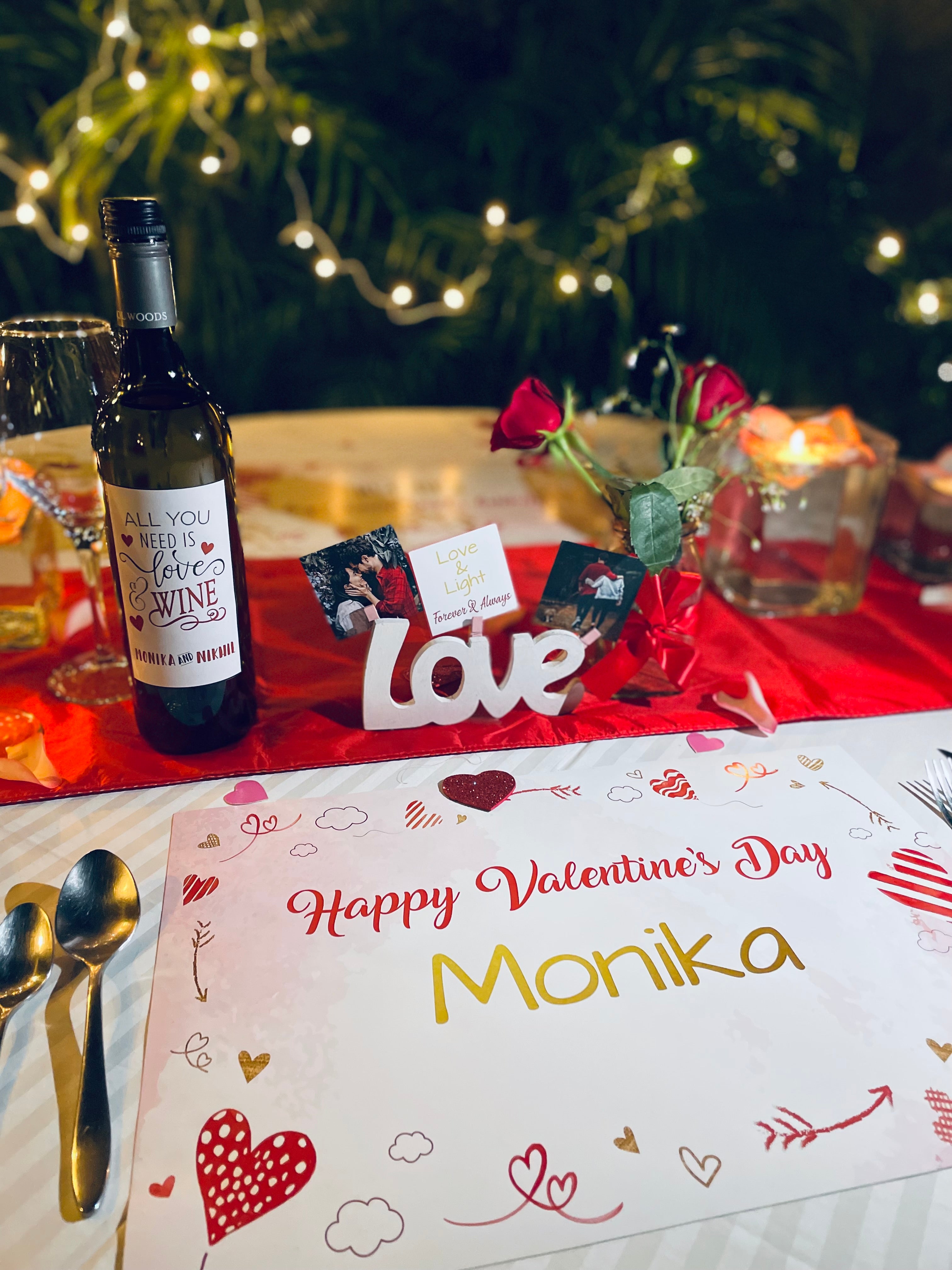 Valentines Day Personalized Dinner Setup for love birds