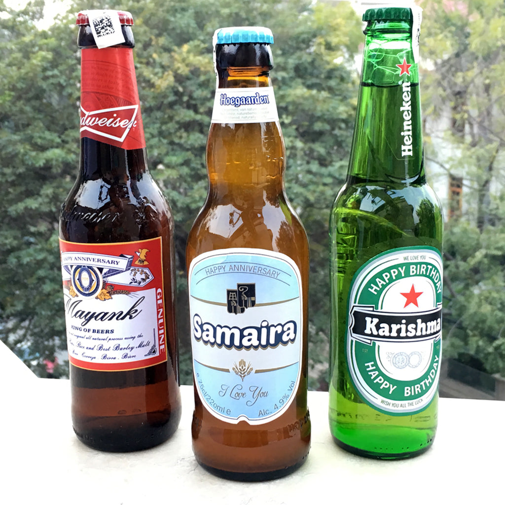 personalised beer label Budweiser, Hoegaarden, Heineken