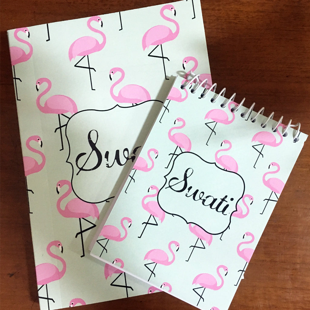 pretty flamingo themed customised notebook