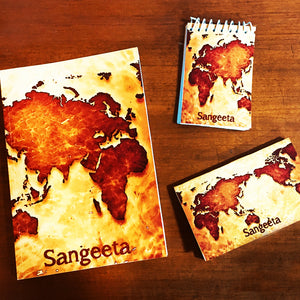 world map themed customised notebook
